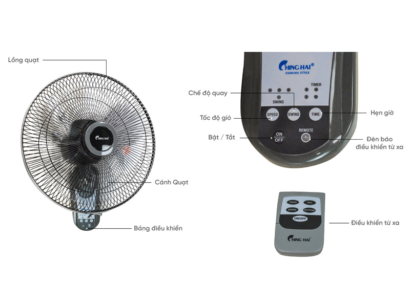 Quạt treo tường Ching Hai W615A có điều khiển