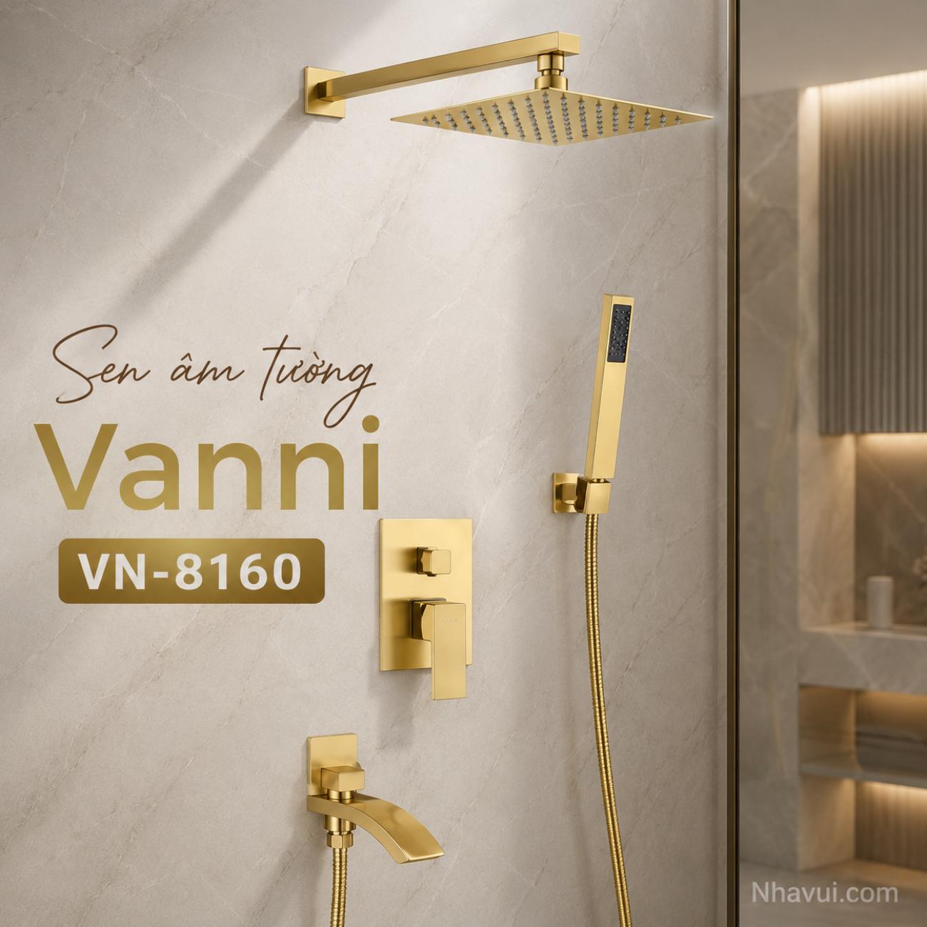 Sen âm tường nóng lạnh Vanni VN-8160 màu vàng đồng thau mạ crome