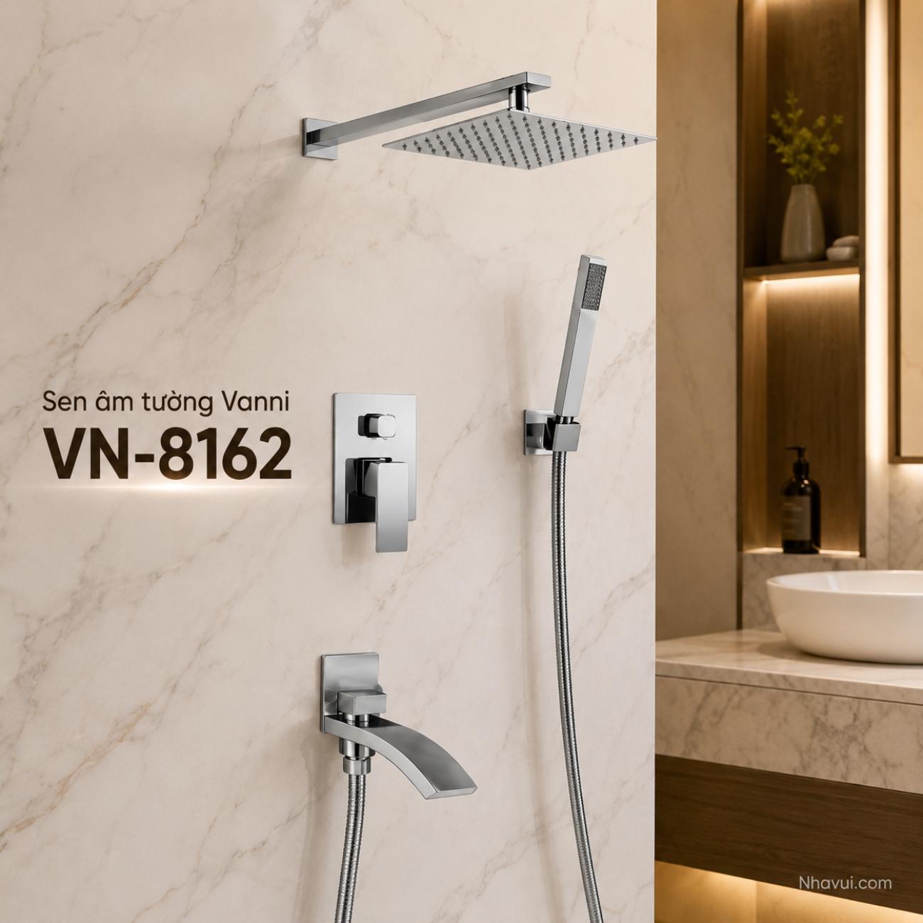 Sen âm tường nóng lạnh Vanni VN-8162 đồng thau mạ crome