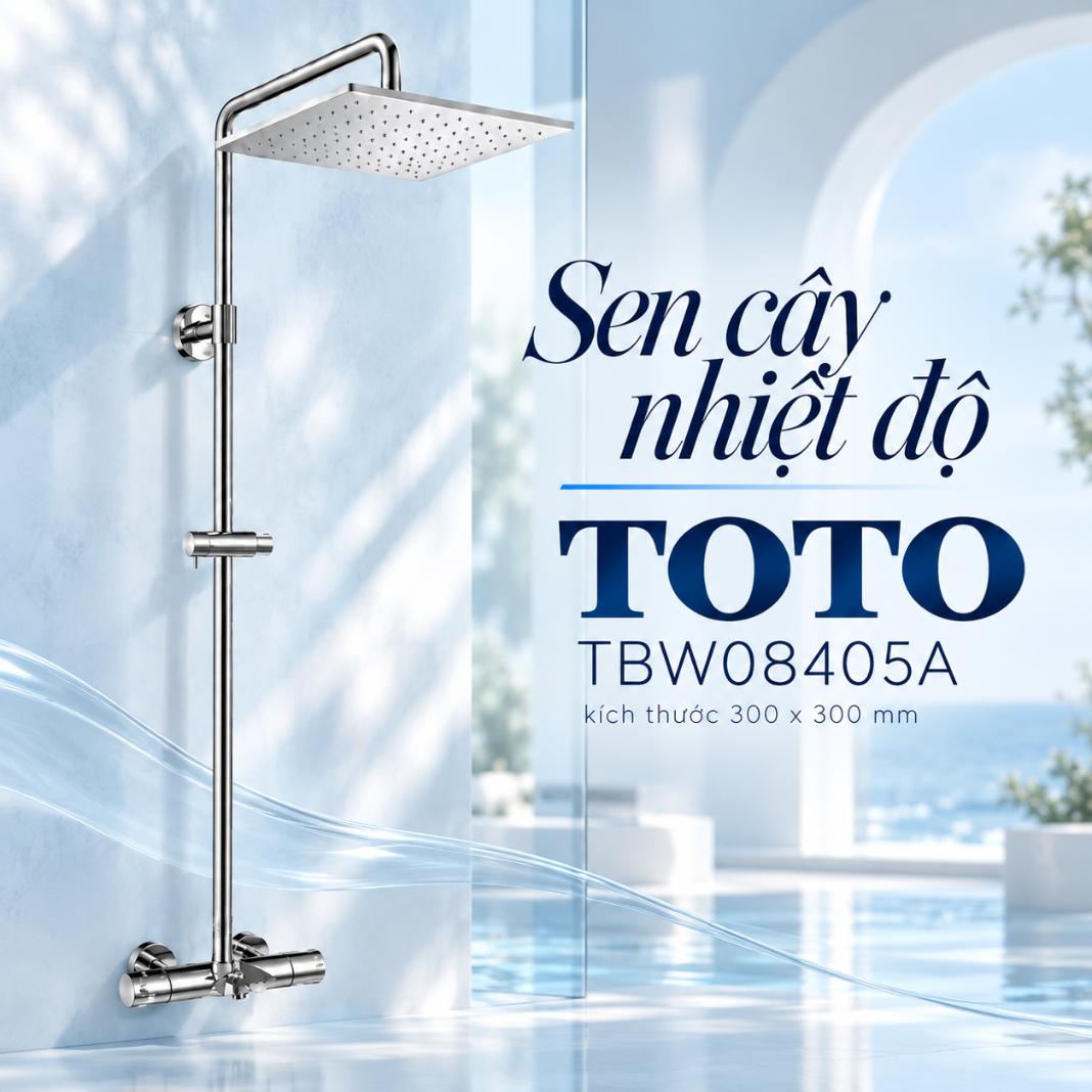 Sen cây nhiệt độ TOTO TBW08405A – Kèm vòi xả bồn, mặt kim loại, kích thước 300 x 300 mm