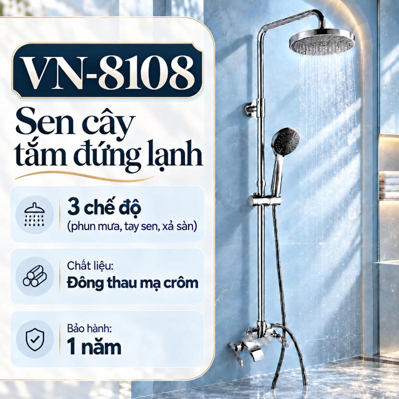 Sen cây tắm đứng lạnh Vanni VN-8108 Đồng thau mạ chrome 3 chế độ