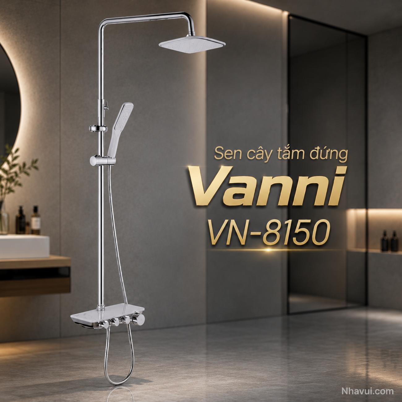 Sen cây tắm đứng nóng lạnh chỉnh nhiệt độ Vanni VN-8150 chất liệu đồng thau sơn tĩnh điện 3 chế độ