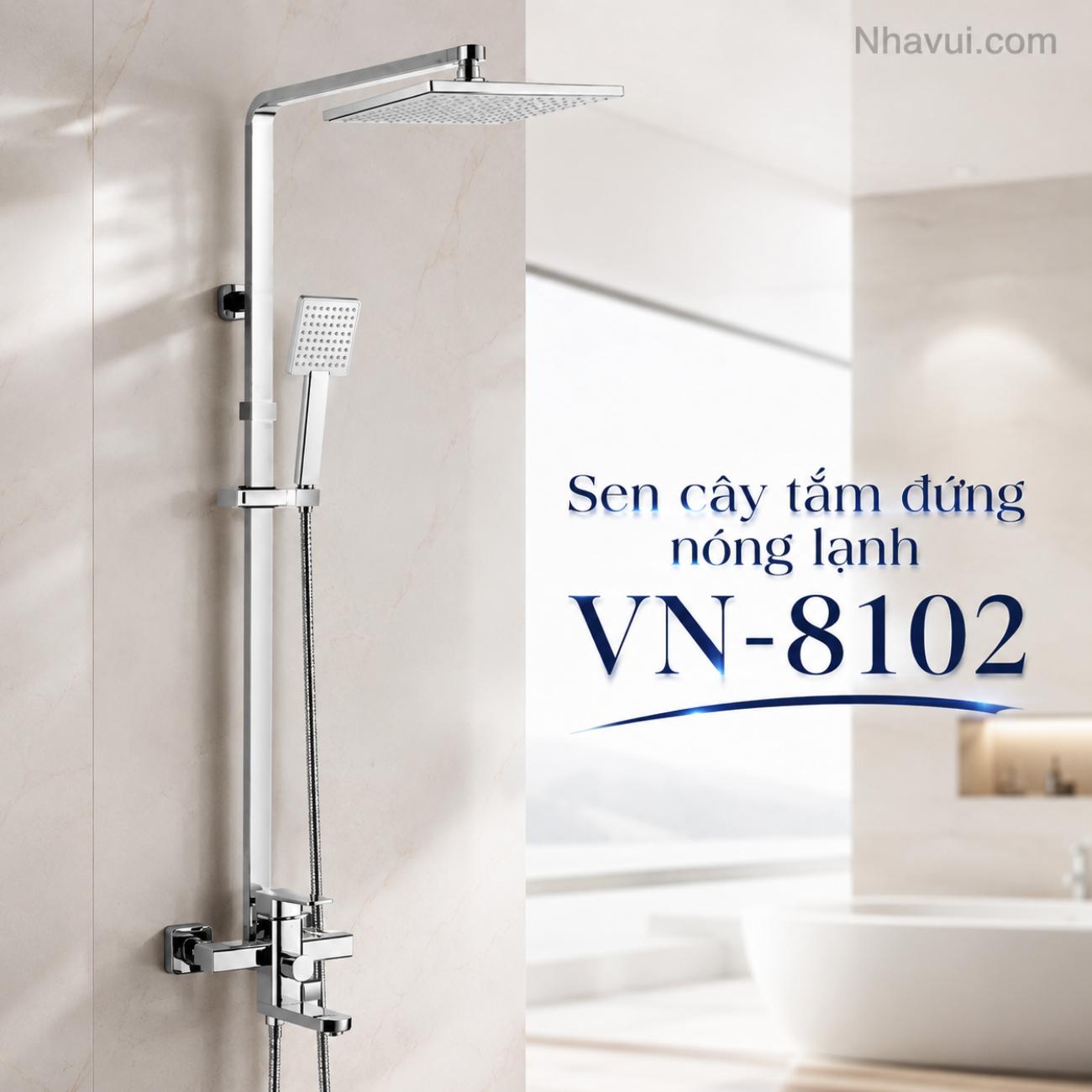 Sen cây tắm đứng nóng lạnh Vanni VN-8102 chất liệu đồng thau mạ crome 3 chế độ