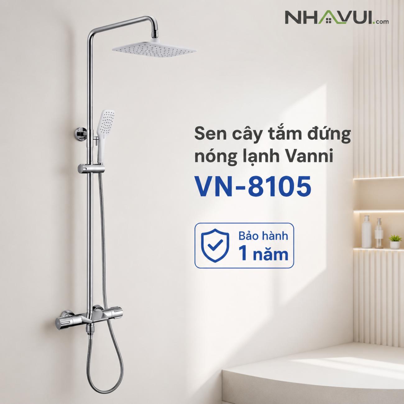 Sen cây tắm đứng nóng lạnh Vanni VN-8105 3 chế độ đồng thau mạ chrome