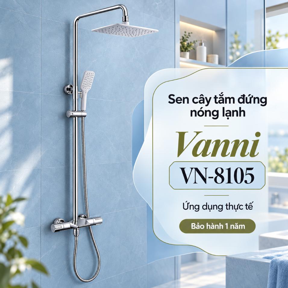 Sen cây tắm đứng nóng lạnh Vanni VN-8105 Đồng thau mạ chrome 3 chế độ