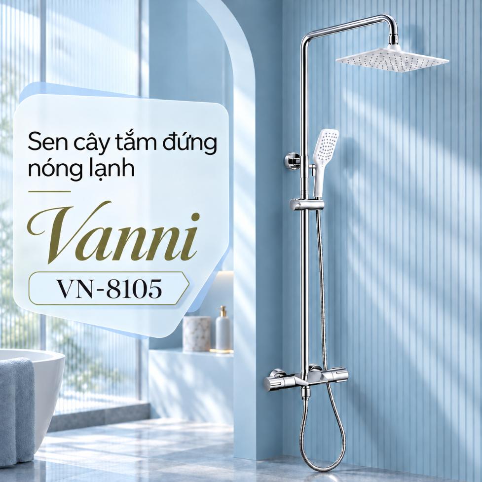 Sen cây tắm đứng nóng lạnh Vanni VN-8105 Đồng thau mạ chrome 3 chế độ