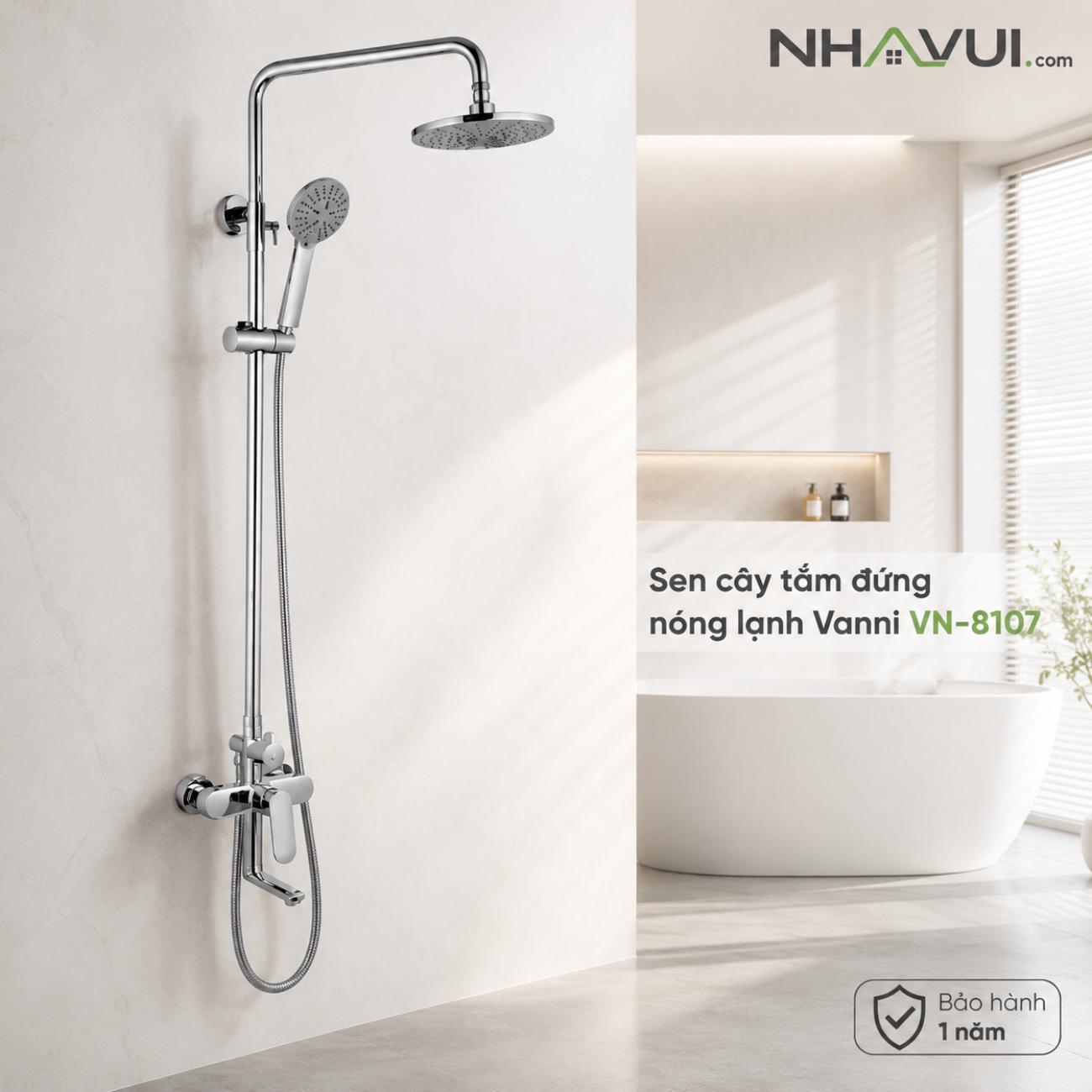 Sen cây tắm đứng nóng lạnh Vanni VN-8107 3 chế độ đồng thau mạ chrome