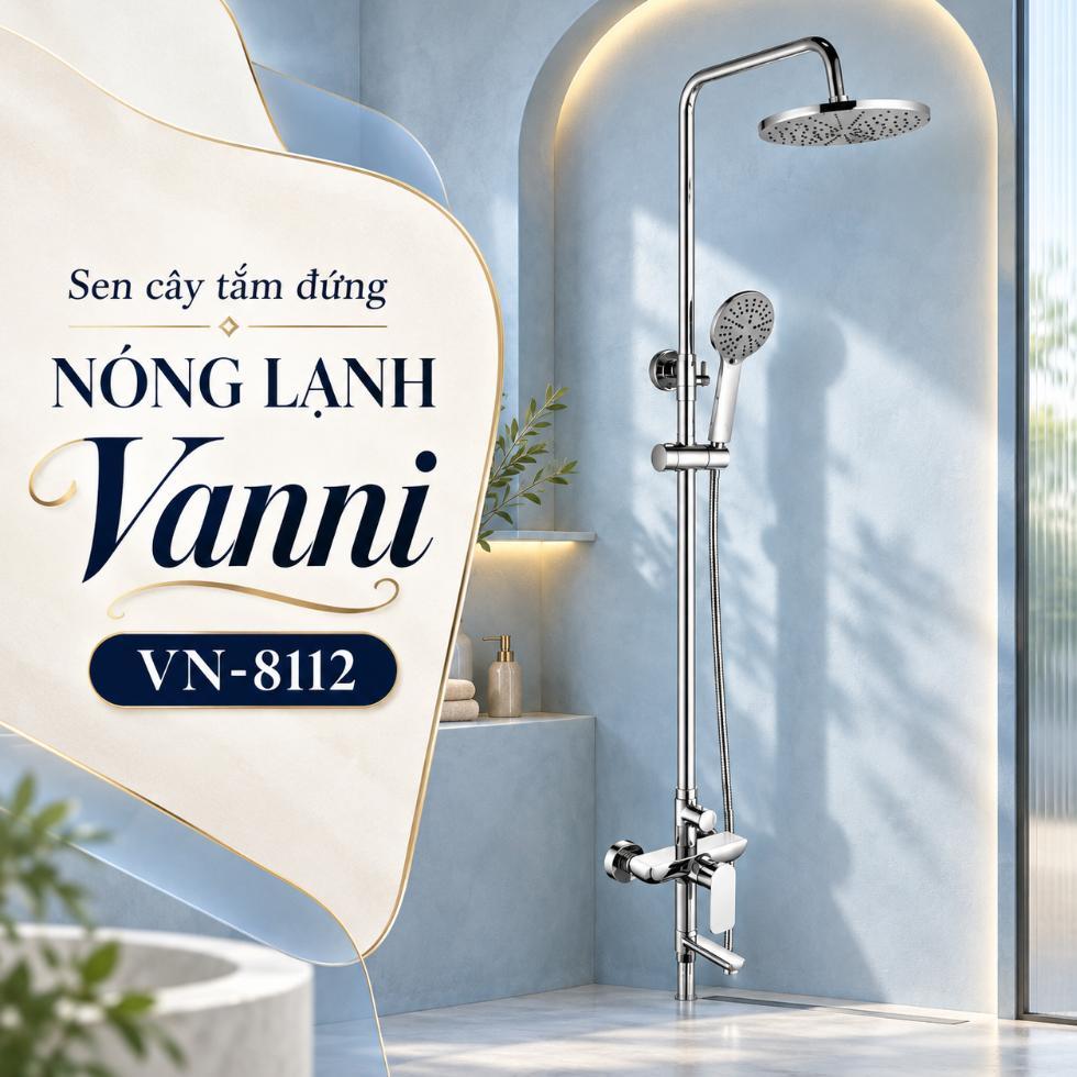Sen cây tắm đứng nóng lạnh Vanni VN-8112 Đồng thau mạ chrome 3 chế độ