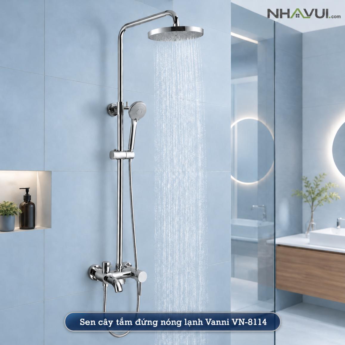 Sen cây tắm đứng nóng lạnh Vanni VN-8114 Đồng thau mạ chrome 3 chế độ
