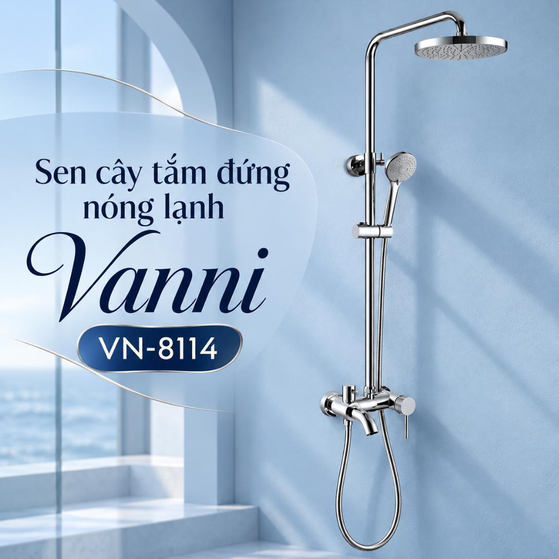 Sen cây tắm đứng nóng lạnh Vanni VN-8114 Đồng thau mạ chrome 3 chế độ