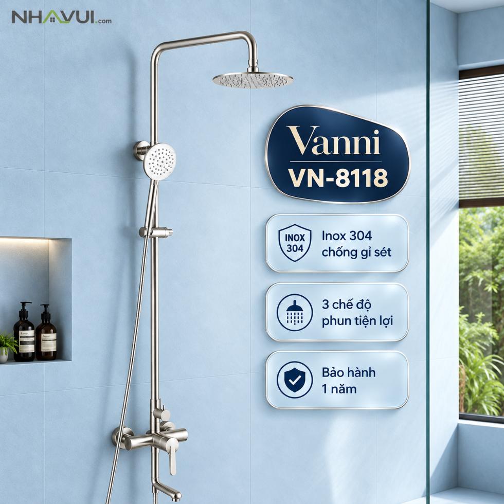 Sen cây tắm đứng nóng lạnh Vanni VN-8118 Inox SUS 304 3 chế độ