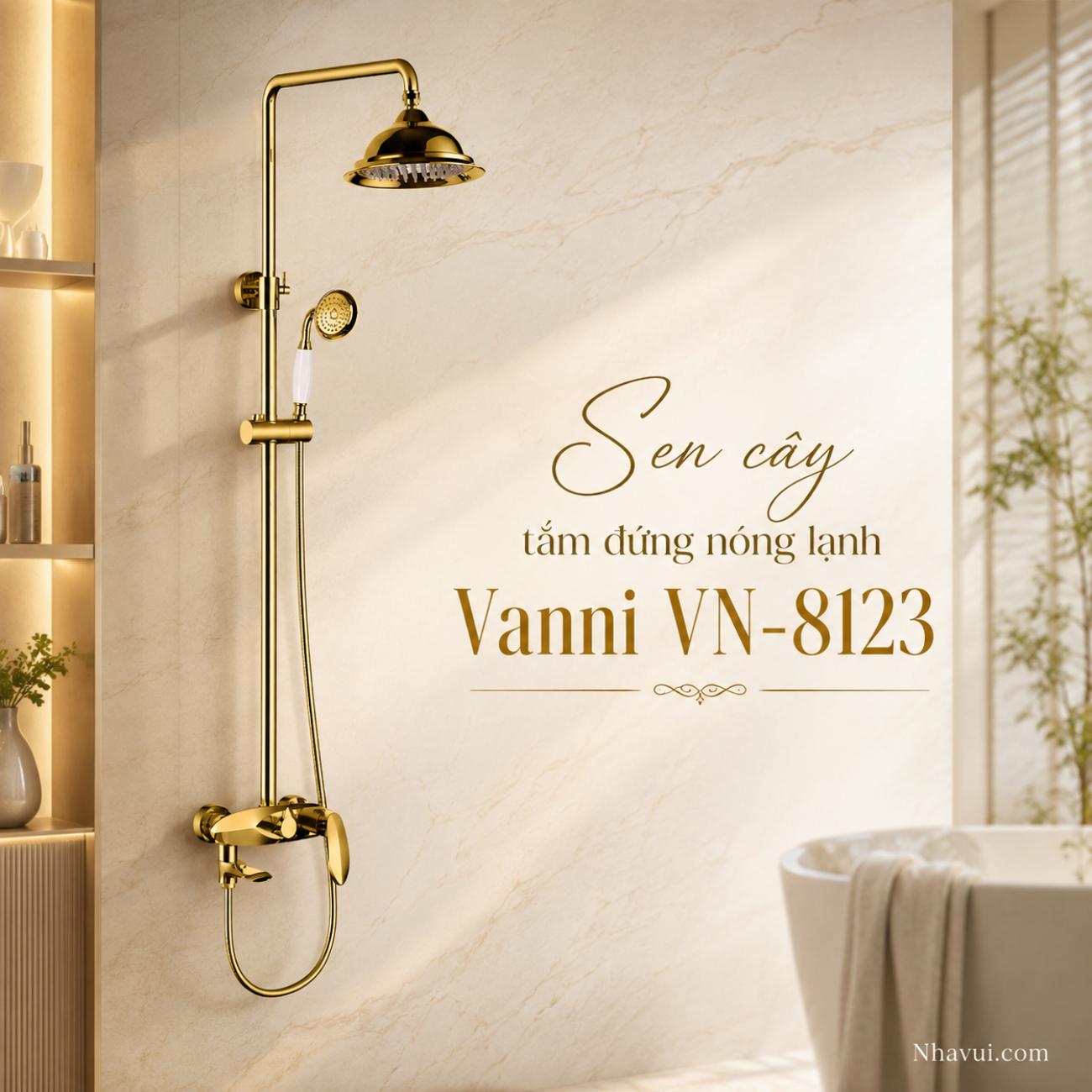 Sen cây tắm đứng nóng lạnh Vanni VN-8123 chất liệu đồng thau mạ vàng
