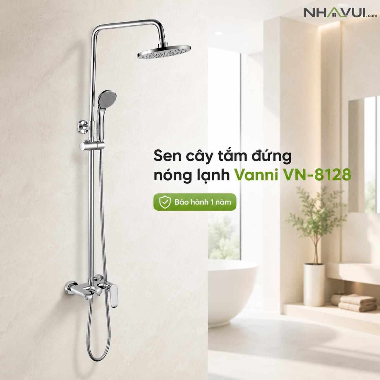 Sen cây tắm đứng nóng lạnh Vanni VN-8128 3 chế độ đồng thau mạ chrome