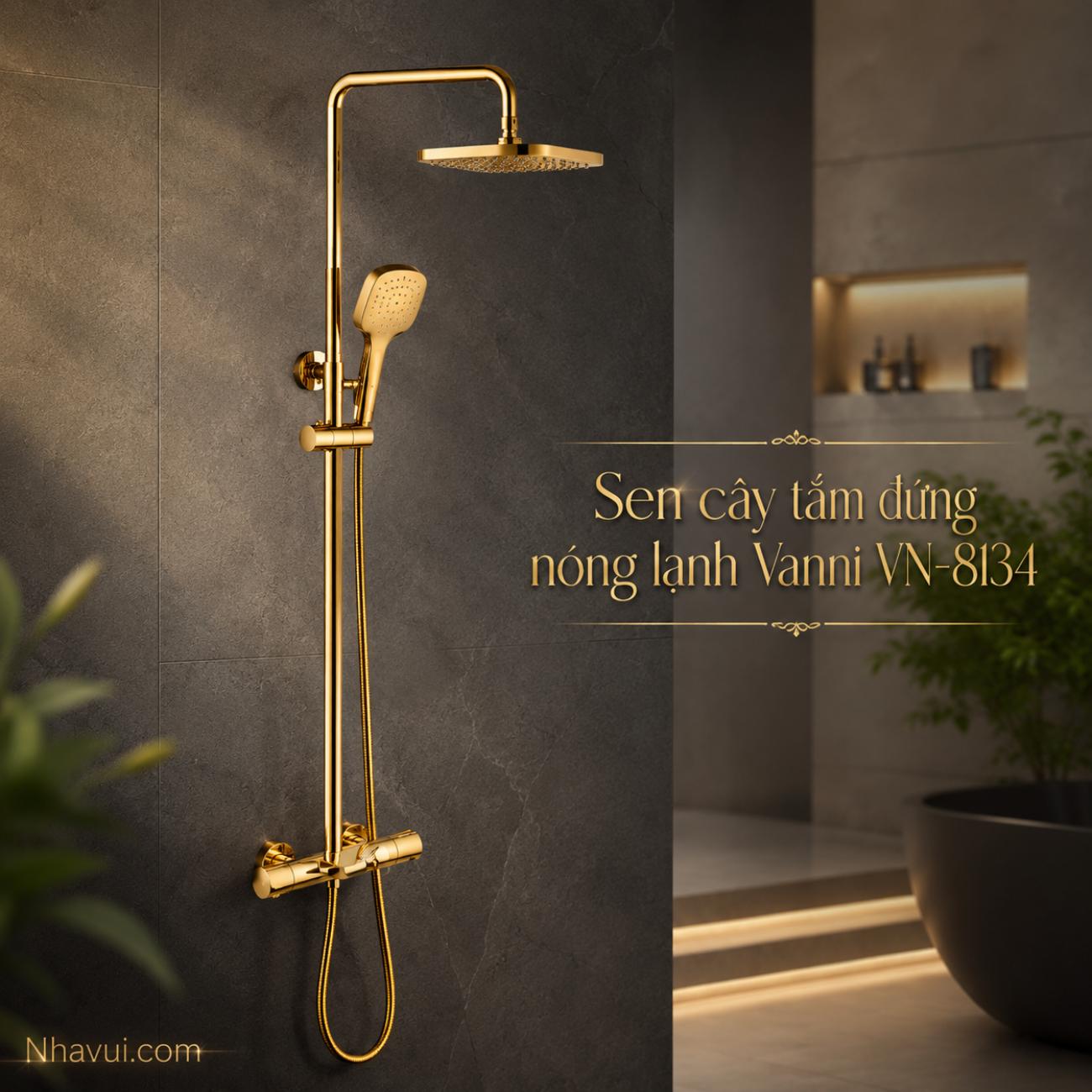 Sen cây tắm đứng nóng lạnh Vanni VN-8134 chất liệu đồng thau mạ vàng