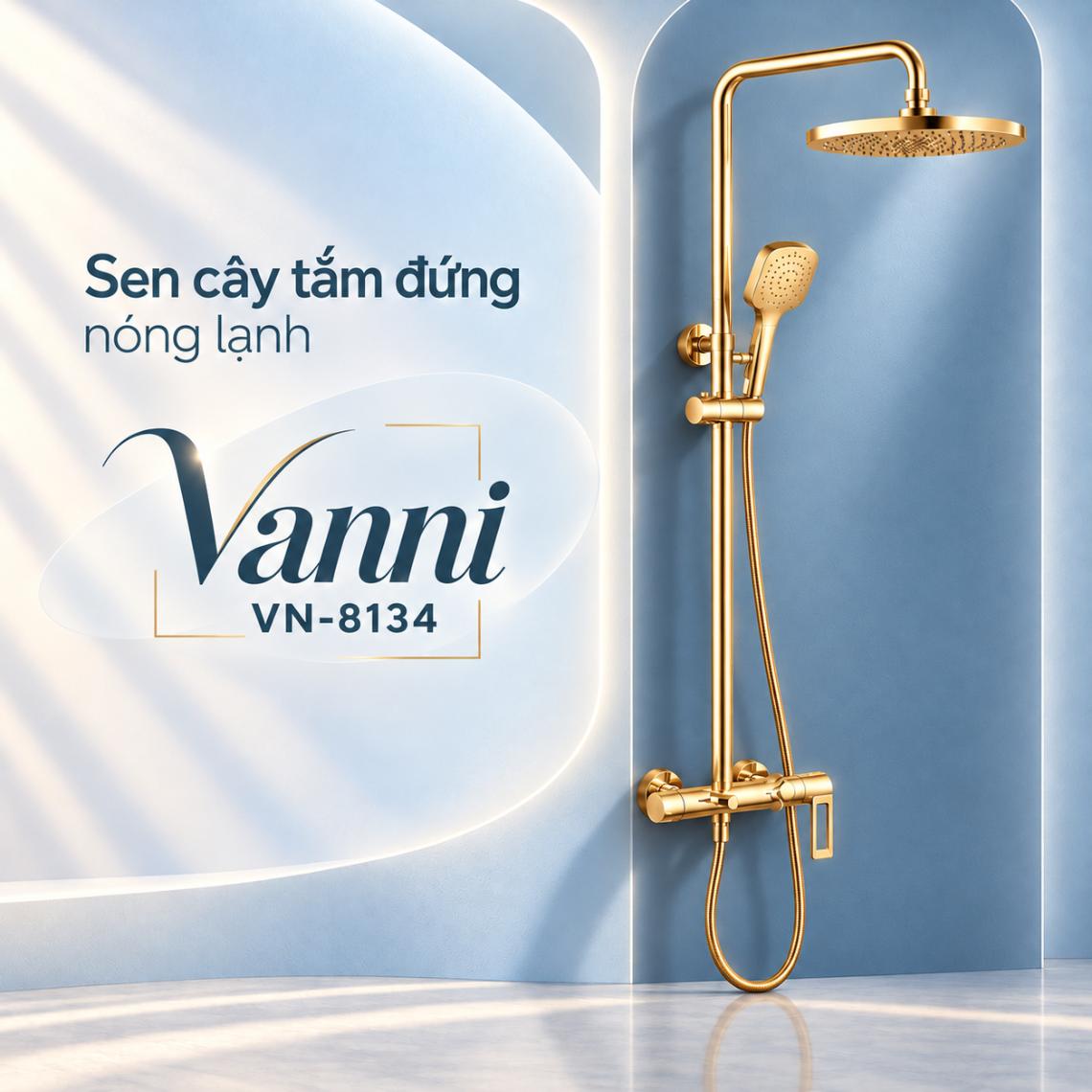 Sen cây tắm đứng nóng lạnh Vanni VN-8134 Đồng thau mạ vàng
