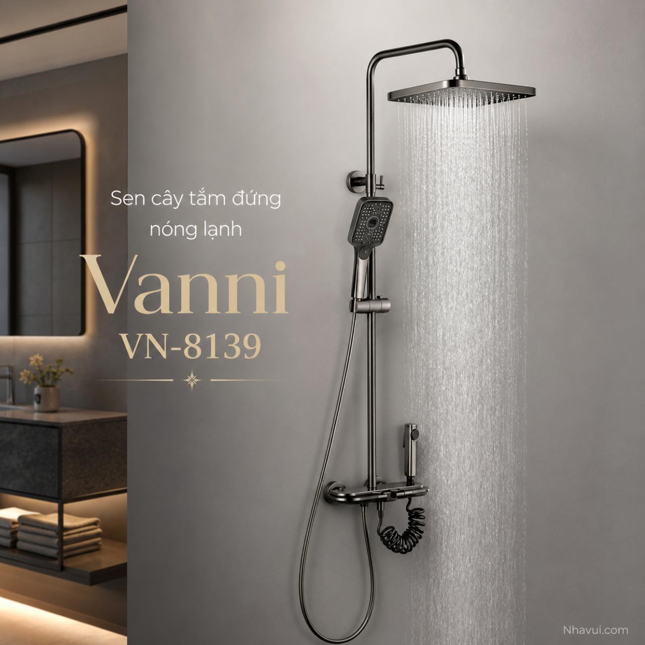 Sen cây tắm đứng nóng lạnh Vanni VN-8139 chất liệu đồng thau nano xám 3 chế độ
