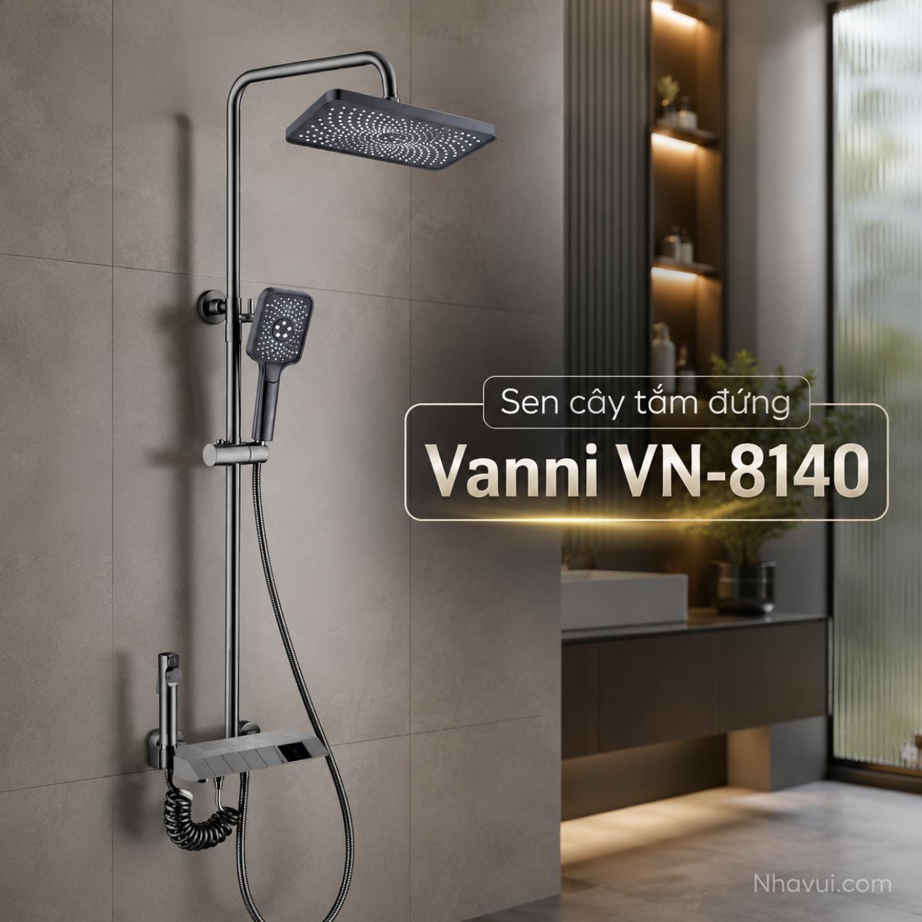Sen cây tắm đứng nóng lạnh Vanni VN-8140 chất liệu đồng thau nano xám 3 chế độ