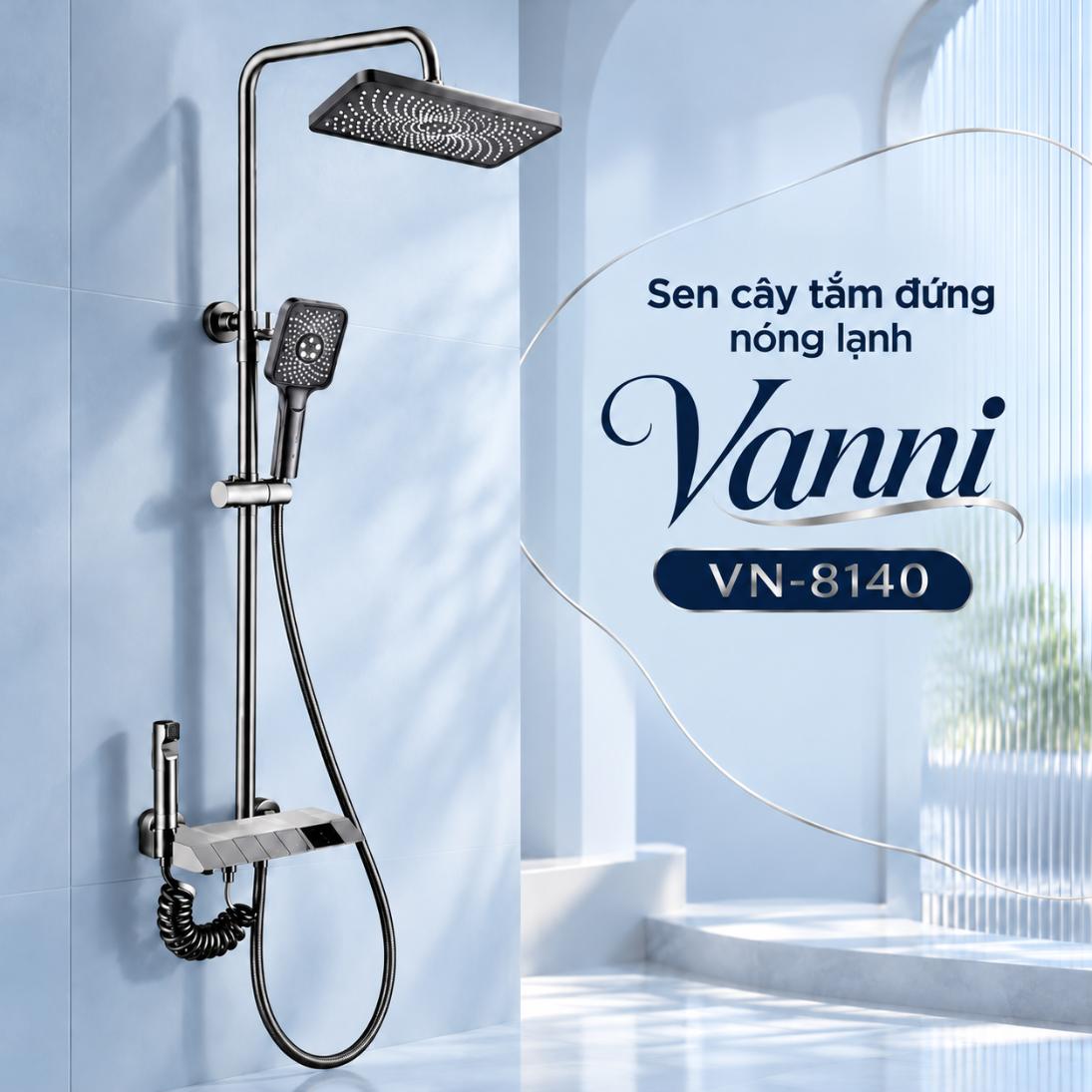 Sen cây tắm đứng nóng lạnh Vanni VN-8140 Đồng thau Nano xám 3 chế độ