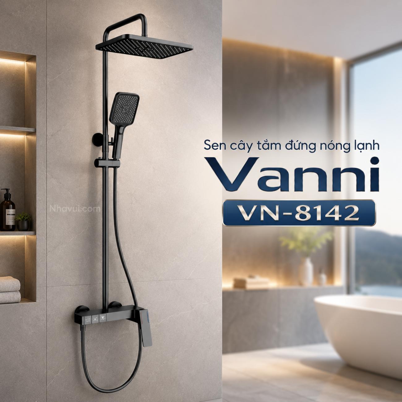 Sen cây tắm đứng nóng lạnh Vanni VN-8142 chất liệu đồng thau nano xám 3 chế độ