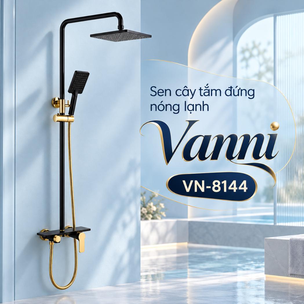 Sen cây tắm đứng nóng lạnh Vanni VN-8144 Đồng thau sơn tĩnh điện 3 chế độ