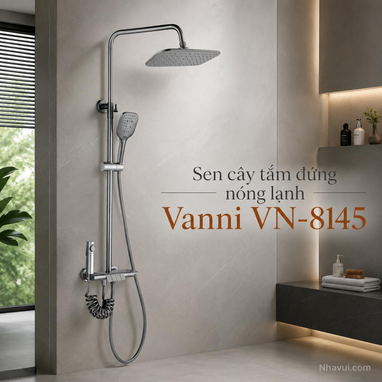 Sen cây tắm đứng nóng lạnh Vanni VN-8145 chất liệu đồng thau nano xám 3 chế độ