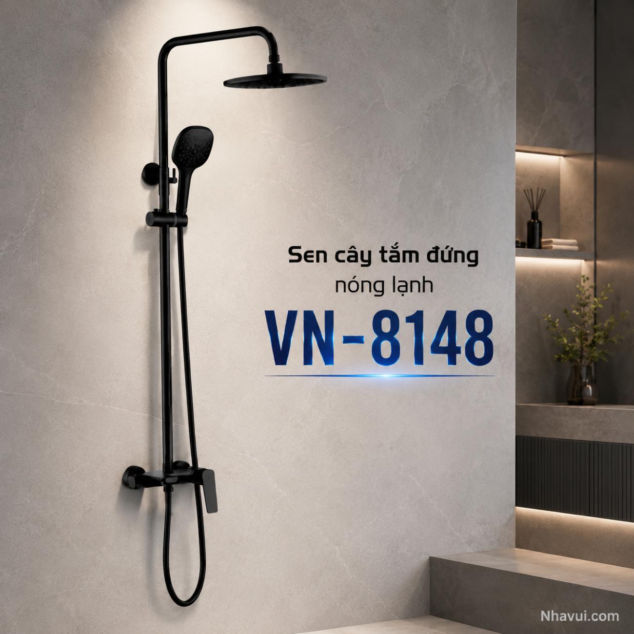 Sen cây tắm đứng nóng lạnh Vanni VN-8148 chất liệu đồng thau sơn tĩnh điện màu đen 3 chế độ
