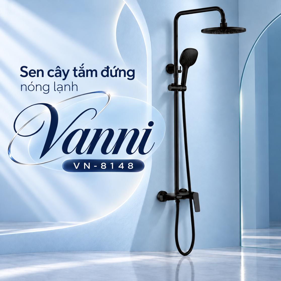 Sen cây tắm đứng nóng lạnh Vanni VN-8148 Đồng thau sơn tĩnh điện 3 chế độ