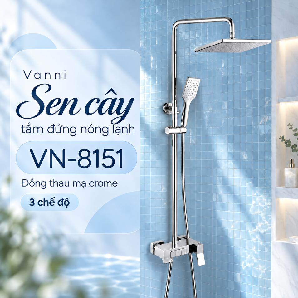 Sen cây tắm đứng nóng lạnh Vanni VN-8151 Đồng thau mạ chrome 3 chế độ
