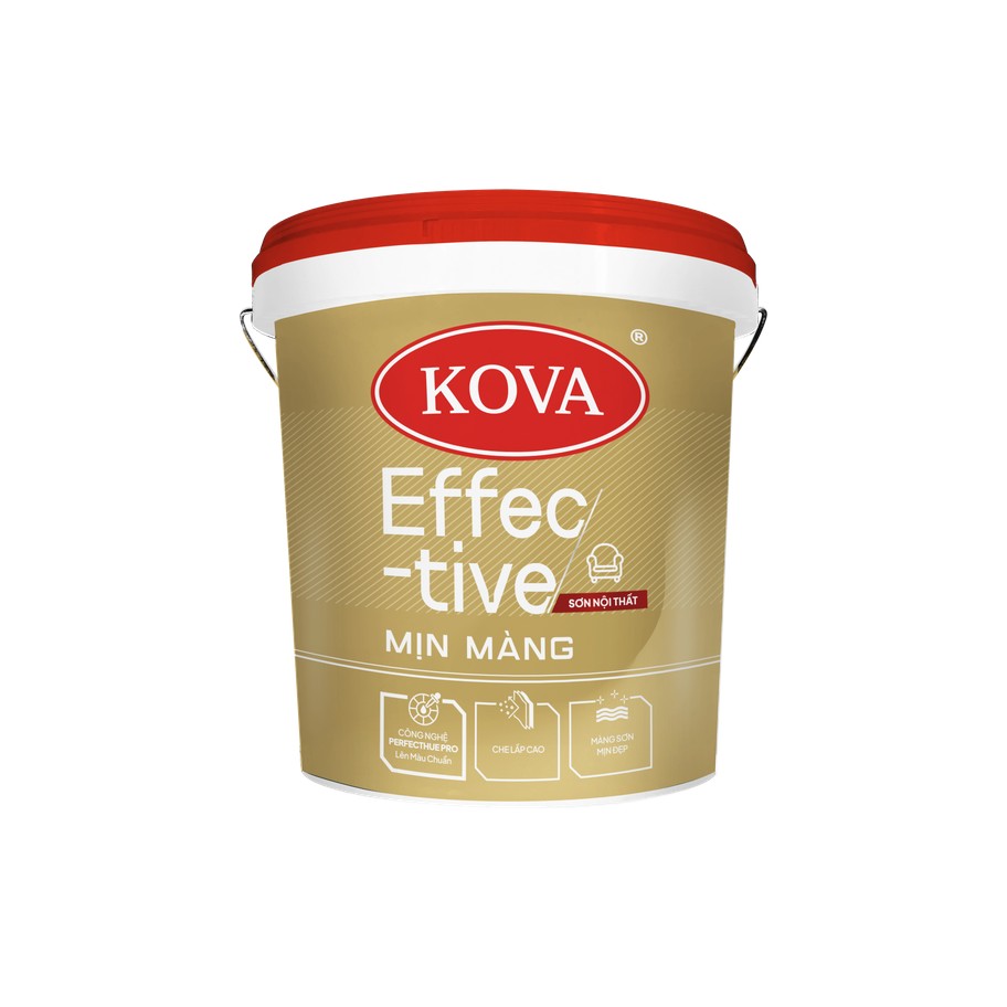 Sơn nội thất KOVA Effective Mịn Màng mờ nền S, lên màu chuẩn và che lấp cao