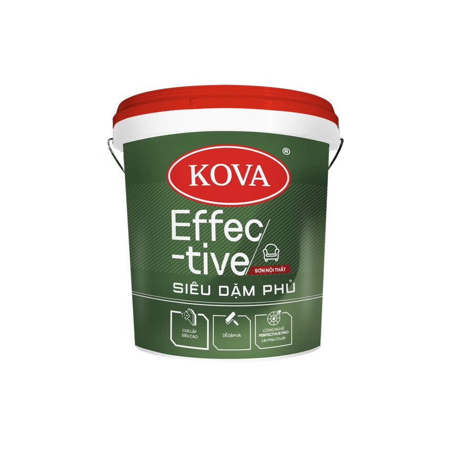 Sơn nội thất KOVA Effective Siêu Đậm Phủ mờ, công nghệ FullCover che lấp siêu cao