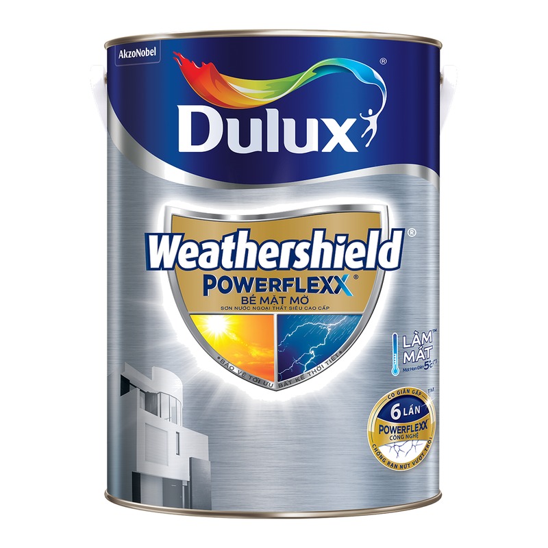 Sơn phủ ngoại thất Dulux Weathershield Powerflexx mờ GJ8 co giãn che vết nứt giảm nhiệt