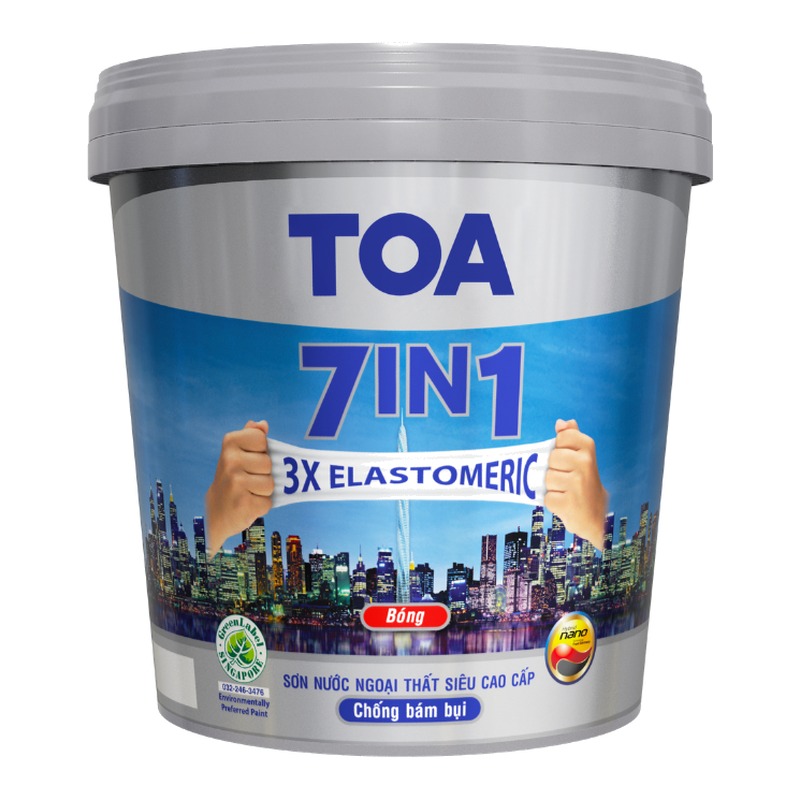 Sơn phủ ngoại thất TOA 7IN1 bóng đàn hồi che lấp vết nứt chống thấm chống rêu mốc