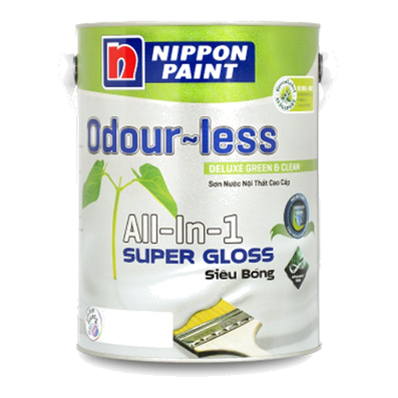 Sơn phủ nội thất Nippon Odour-less All-in-1 Siêu Bóng mùi nhẹ chùi rửa tốt thân thiện môi trường