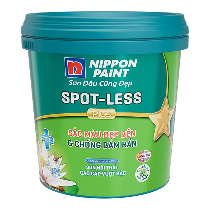Sơn phủ nội thất Nippon Spot-less Plus mờ chống bám bẩn kháng khuẩn ion bạc