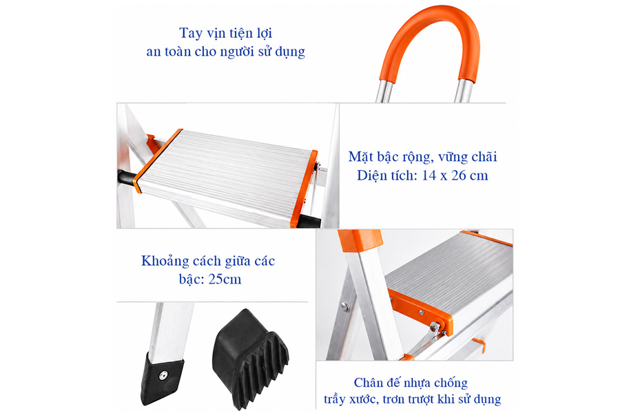 Thang ghế tay vịn inox 5 bậc Nikita NKT-IN05 (NKT-N205)