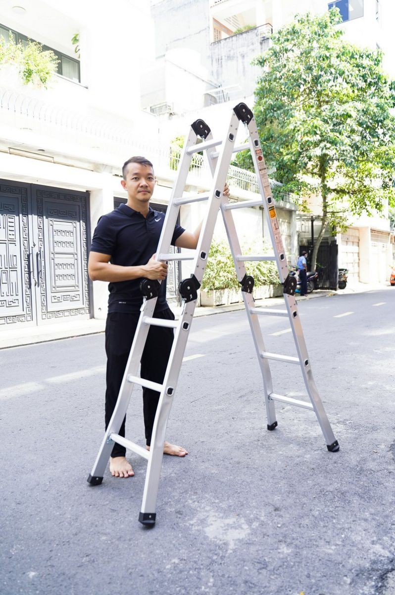 Thang nhôm gấp 4 khúc Boodoor GK20 chữ A 2 m, chữ I 4 m
