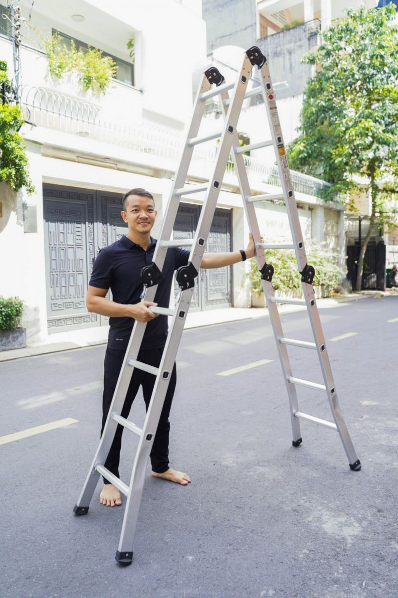 Thang nhôm gấp 4 khúc Boodoor GK25 chữ A 2,5 m, chữ I 5 m, tải 150 kg