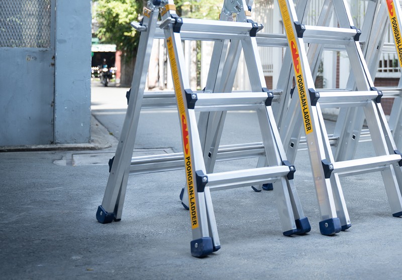 Thang nhôm rút chữ A Poongsan PS-43 – chữ I cao 3,16 m, tải 120 kg