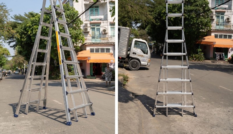 Thang nhôm rút chữ A Poongsan PS-49 – chữ A 2,68–4,94 m, Hàn Quốc