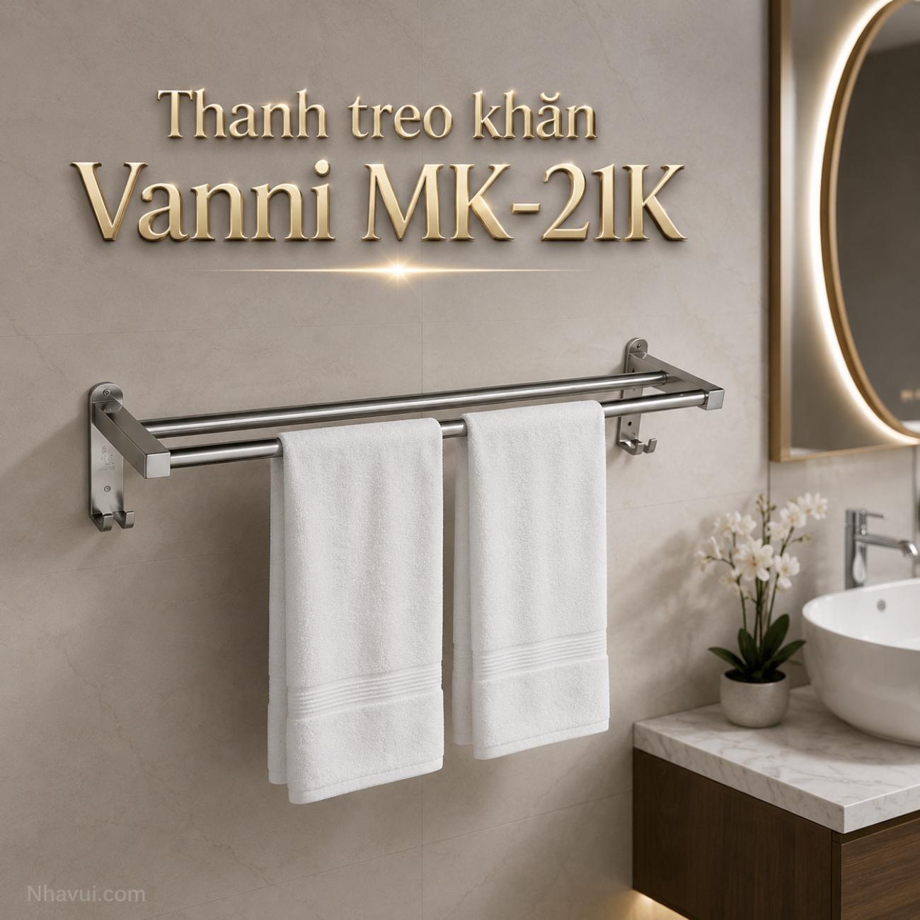Thanh treo khăn Vanni MK-21K inox 304 bóng mờ gắn tường phòng tắm