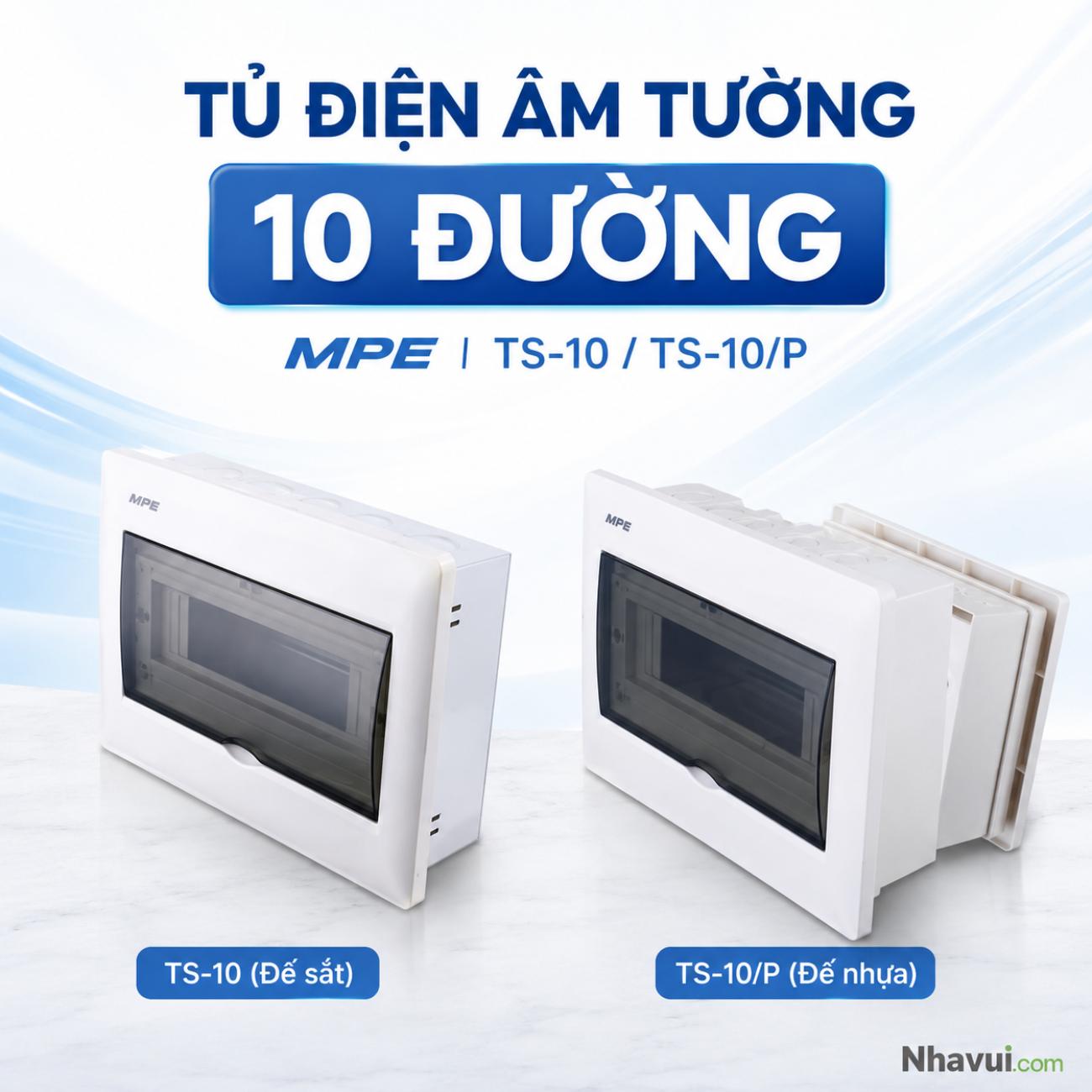 Tủ điện âm tường 10 đường MPE TS-10, TS-10/P dùng lắp MCB