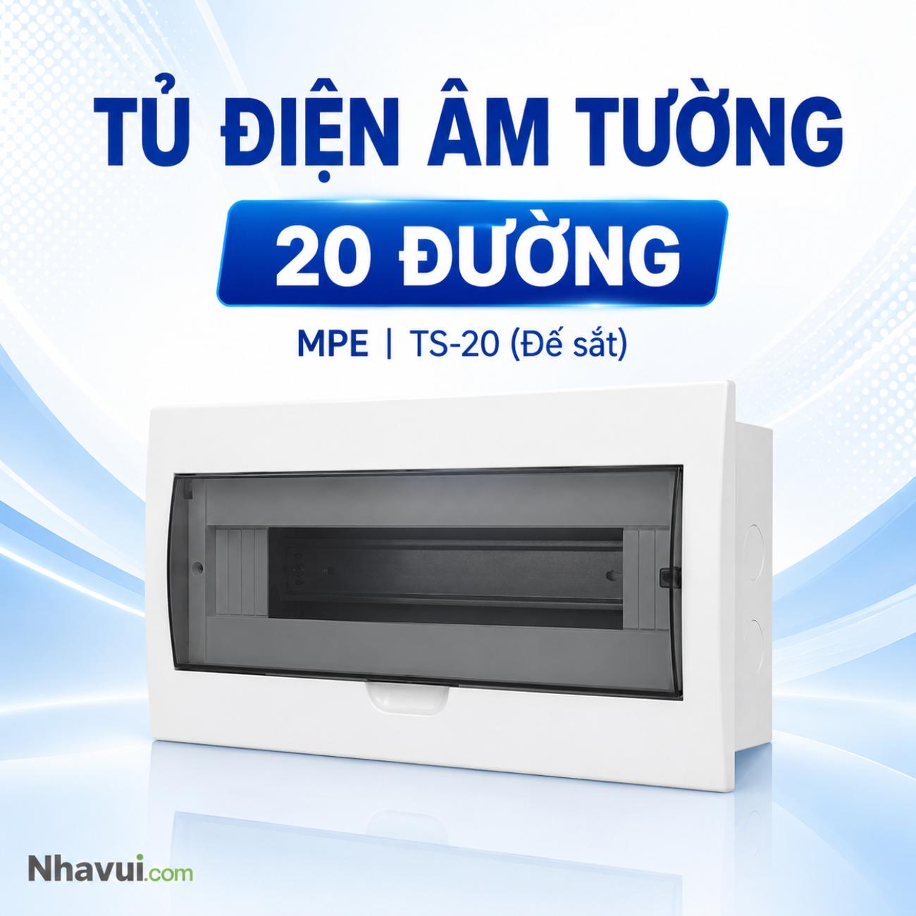Tủ điện âm tường 20 đường MPE TS-20 đế sắt dùng lắp MCB