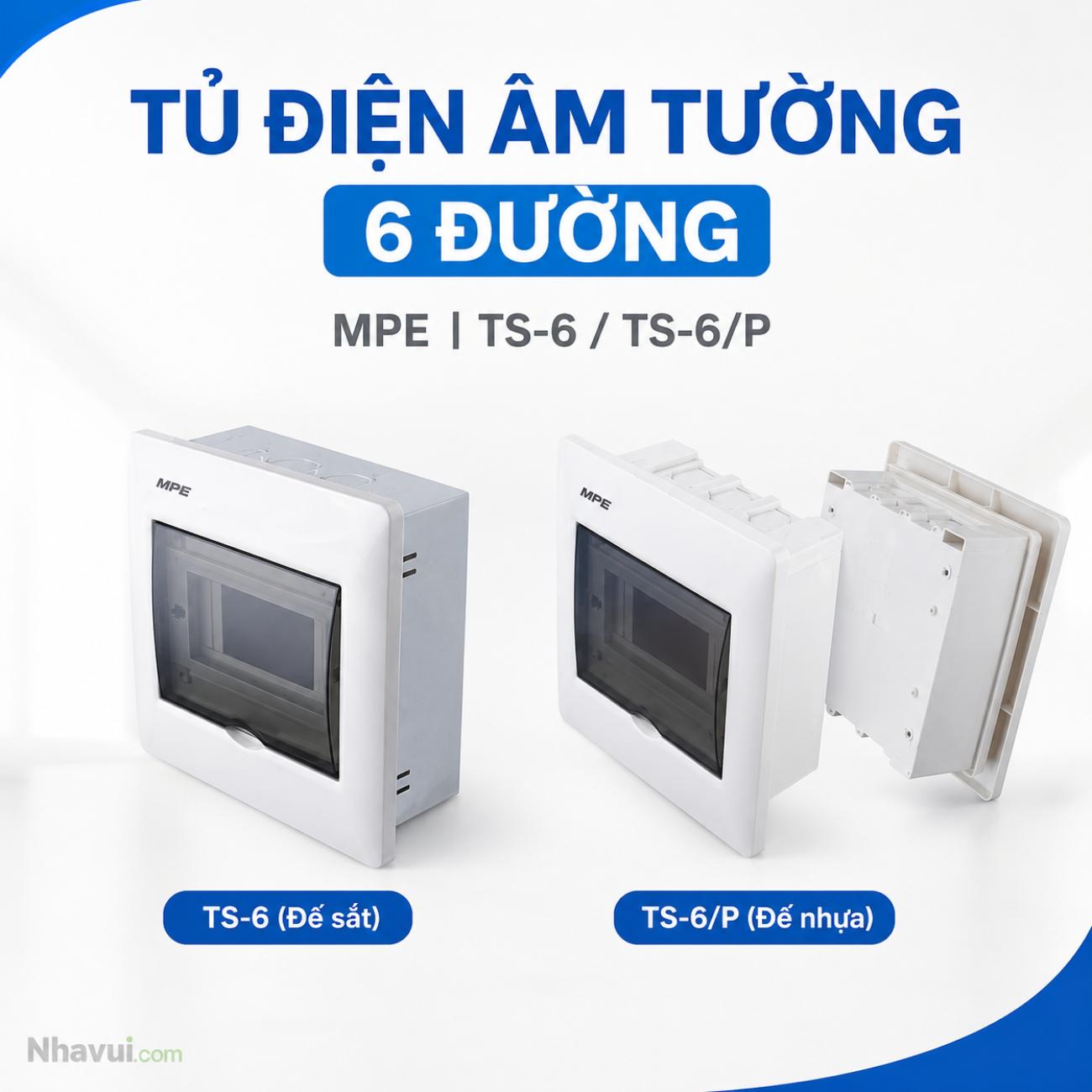 Tủ điện âm tường 6 đường MPE TS-6, TS-6/P dùng lắp MCB