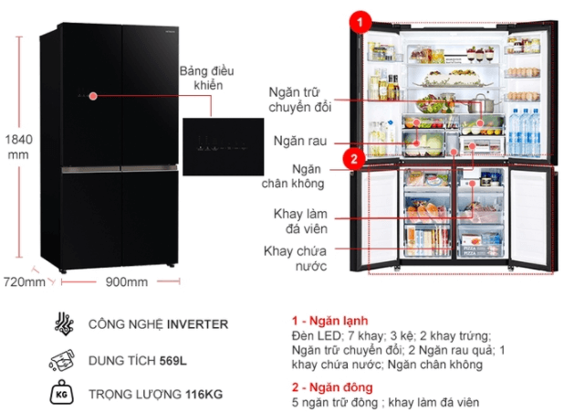 Tủ lạnh Hitachi Inverter 569 lít R-WB640VGV0(GMG) màu xám
