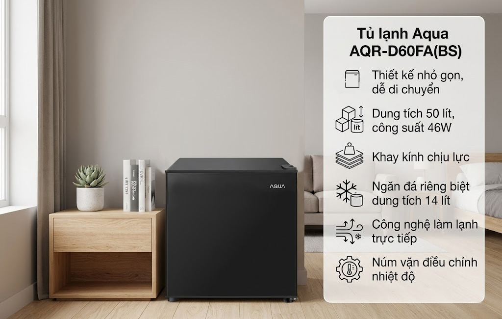 Tủ lạnh mini Aqua 50 lít AQR-D60FA(BS)