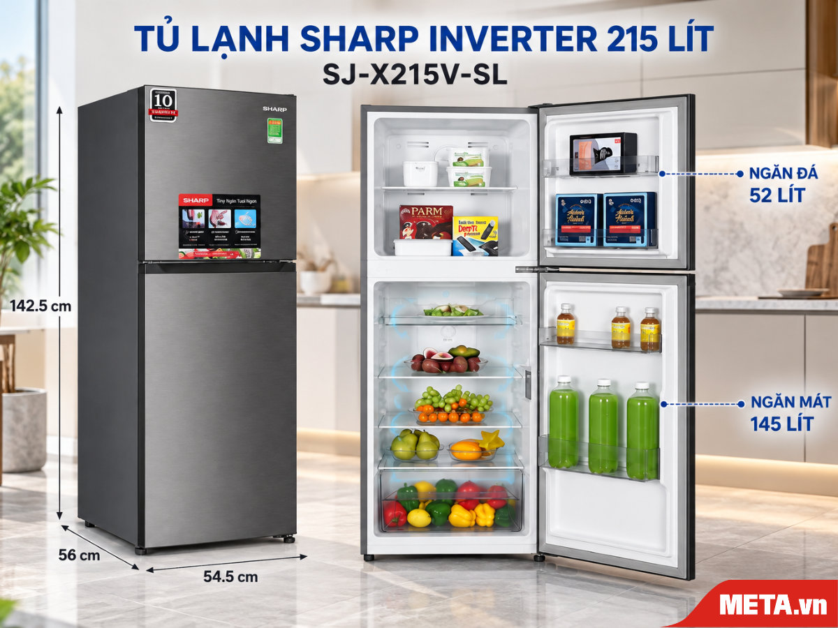 Tủ lạnh Sharp Inverter 215 lít SJ-X215V-SL