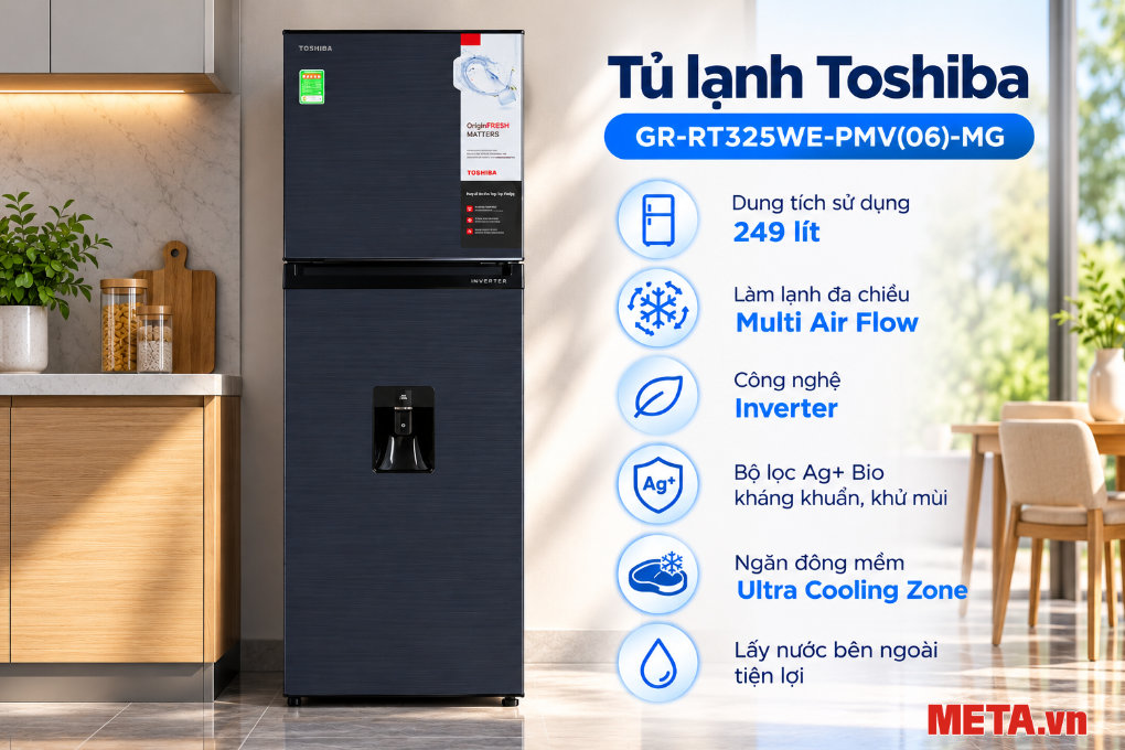 Tủ lạnh Toshiba Inverter 249 lít GR-RT325WE-PMV(06)-MG