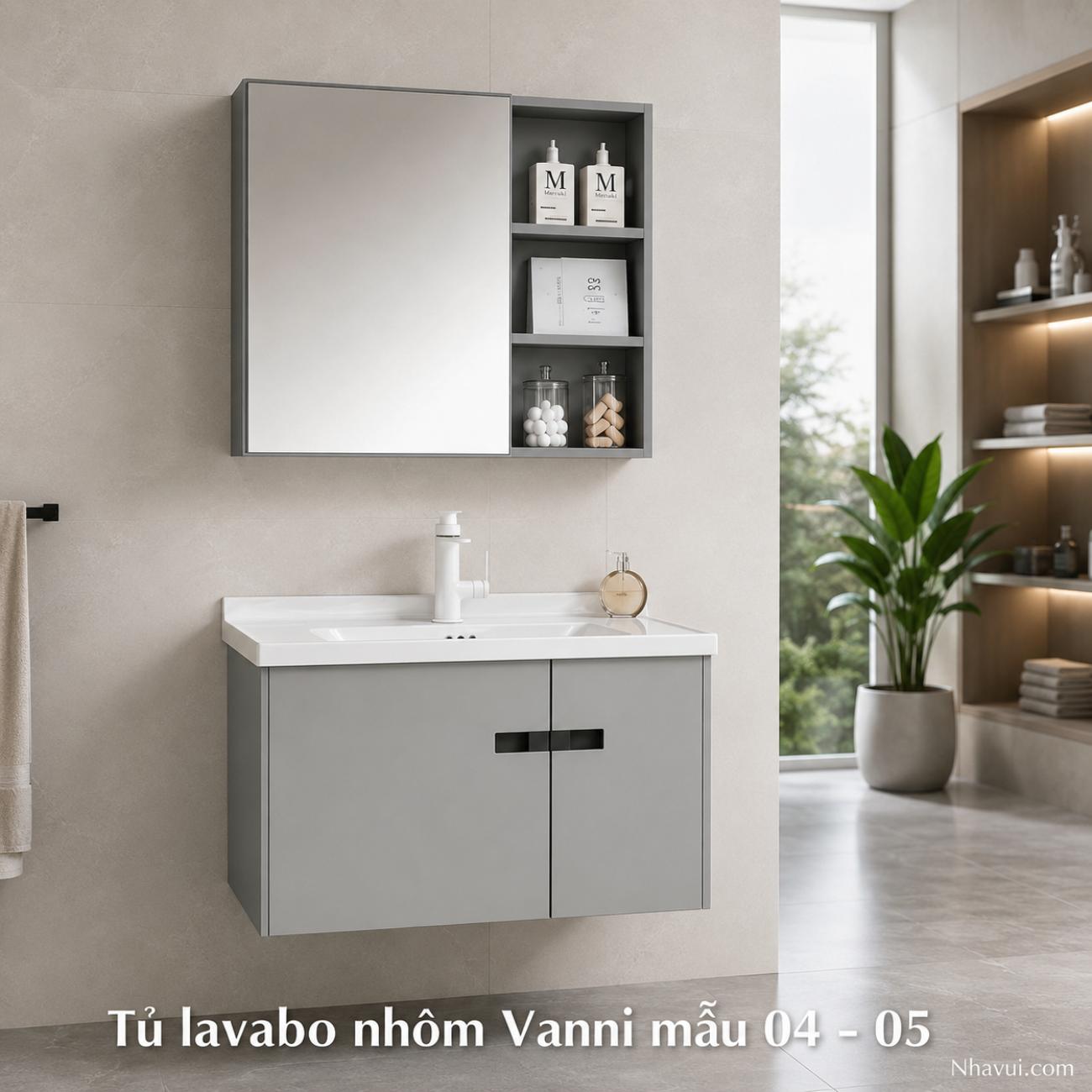 Tủ lavabo nhôm Vanni mẫu 04/05 kèm gương