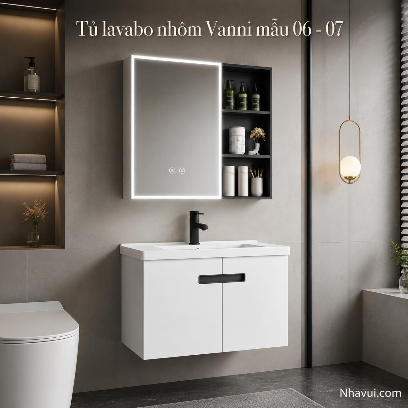 Tủ lavabo nhôm Vanni mẫu 06/07 kèm gương