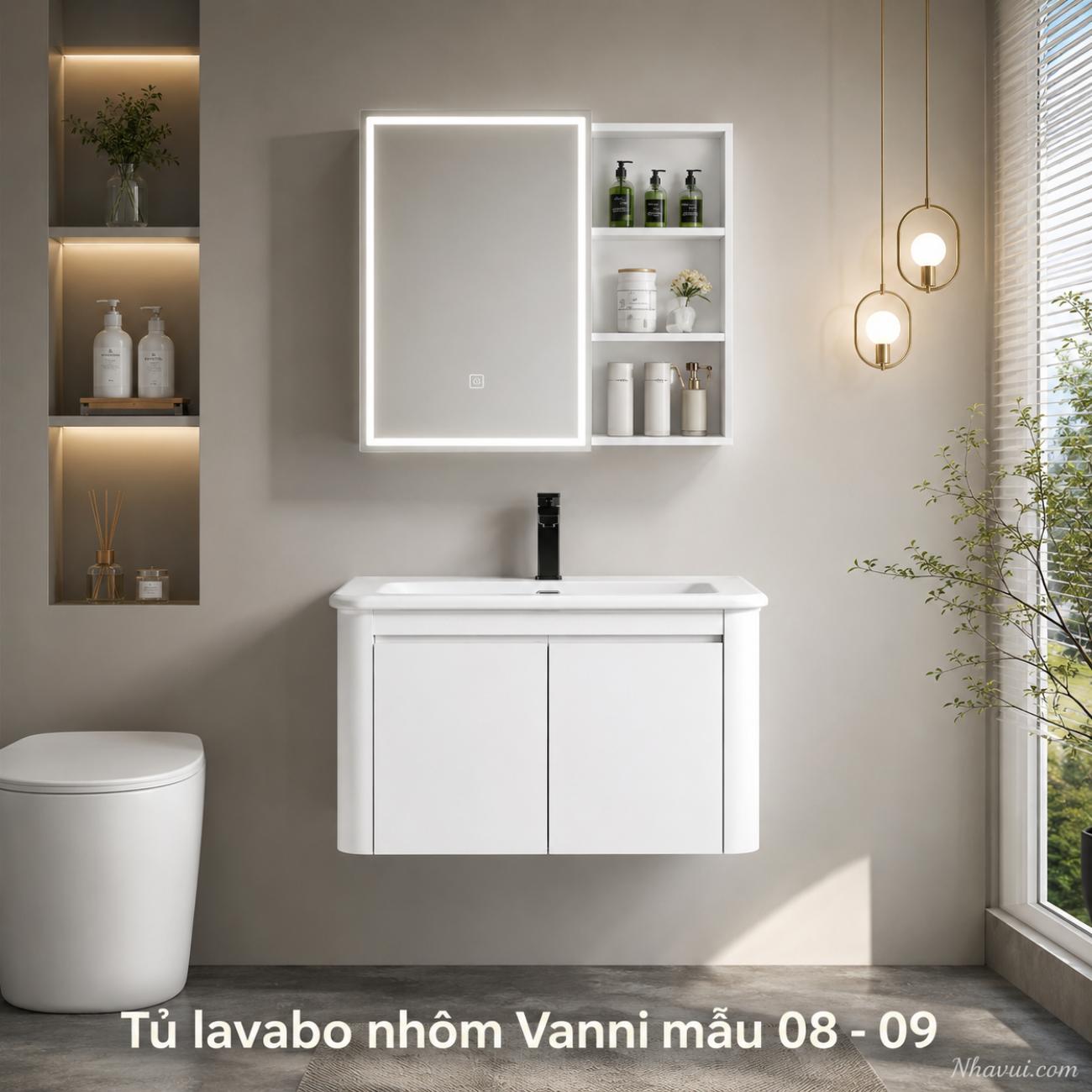 Tủ lavabo nhôm Vanni mẫu 08/09 kèm gương